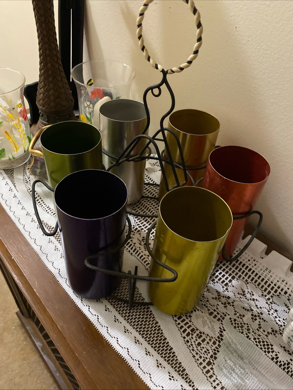 Multi-Color Metallic Drinkware Set with Black Wire Carrier